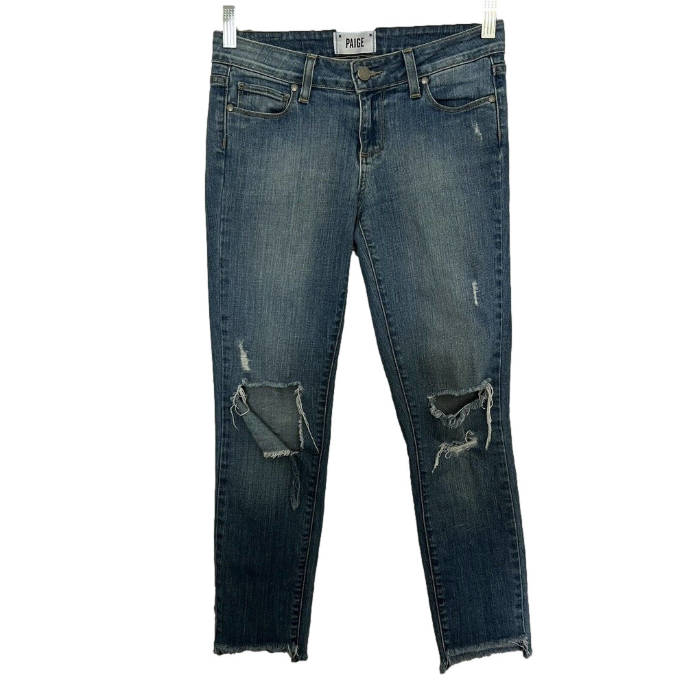 Paige Verdugo Women's Distressed Ripped Low Rise Frayed Hem Boho Jeans - Size 26